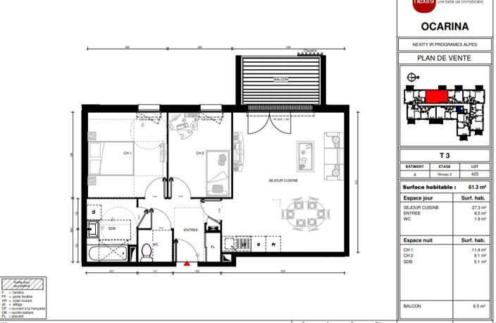 APPARTEMENT 3 PIECES AU 2EME ETAGE ORIENTE OUEST AVEC BALCON — photo 4