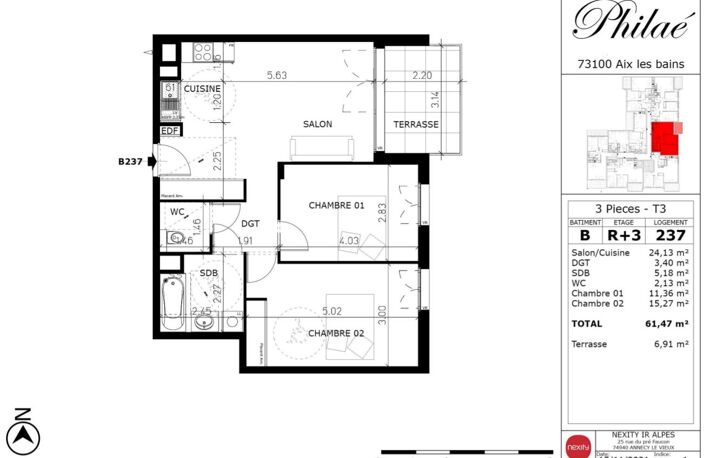 APPARTEMENT 3 PIECES AU 3EME ETAGE AVEC BALCON - AIX LES BAINS — photo 5