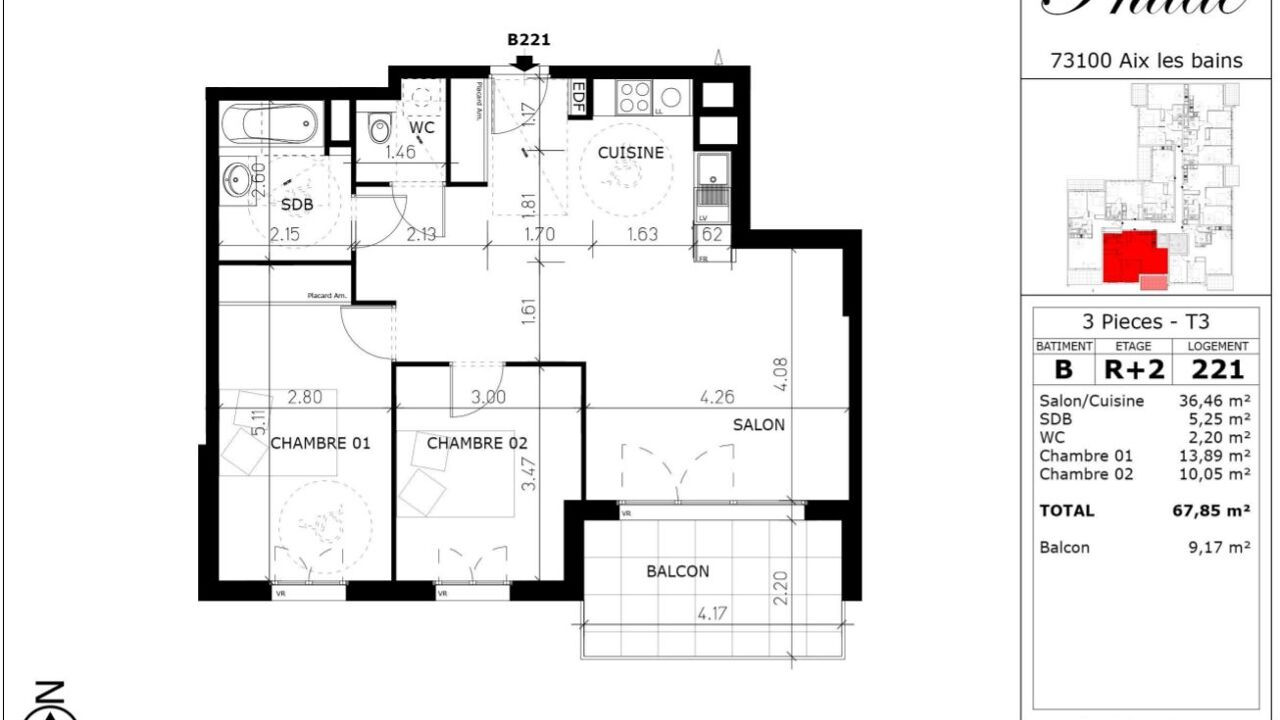 appartement 3 pièces 67 m2 à vendre à Aix-les-Bains (73100)