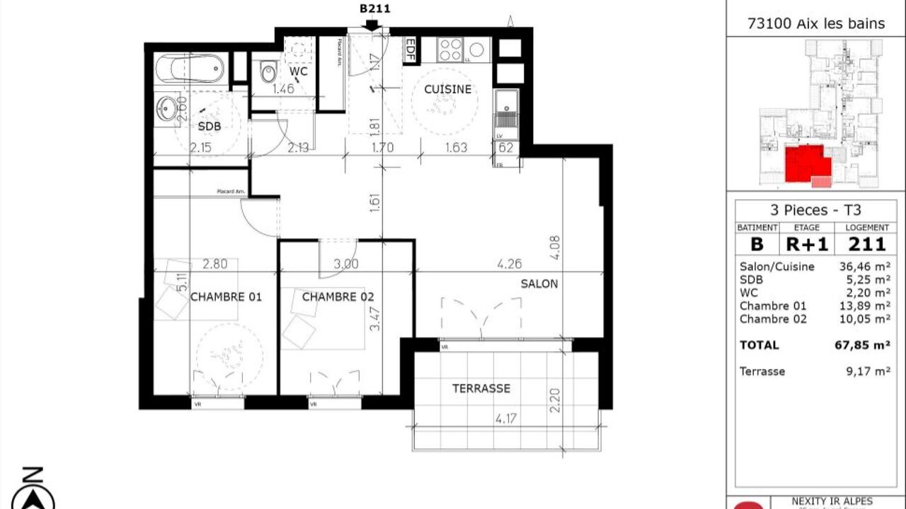 appartement 3 pièces 68 m2 à vendre à Aix-les-Bains (73100)
