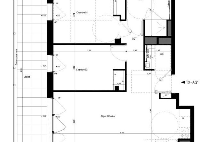 RENNES quartier Jeanne d'Arc-Beaulieu - T3 de 58 m2 avec Loggia et parking — photo 2