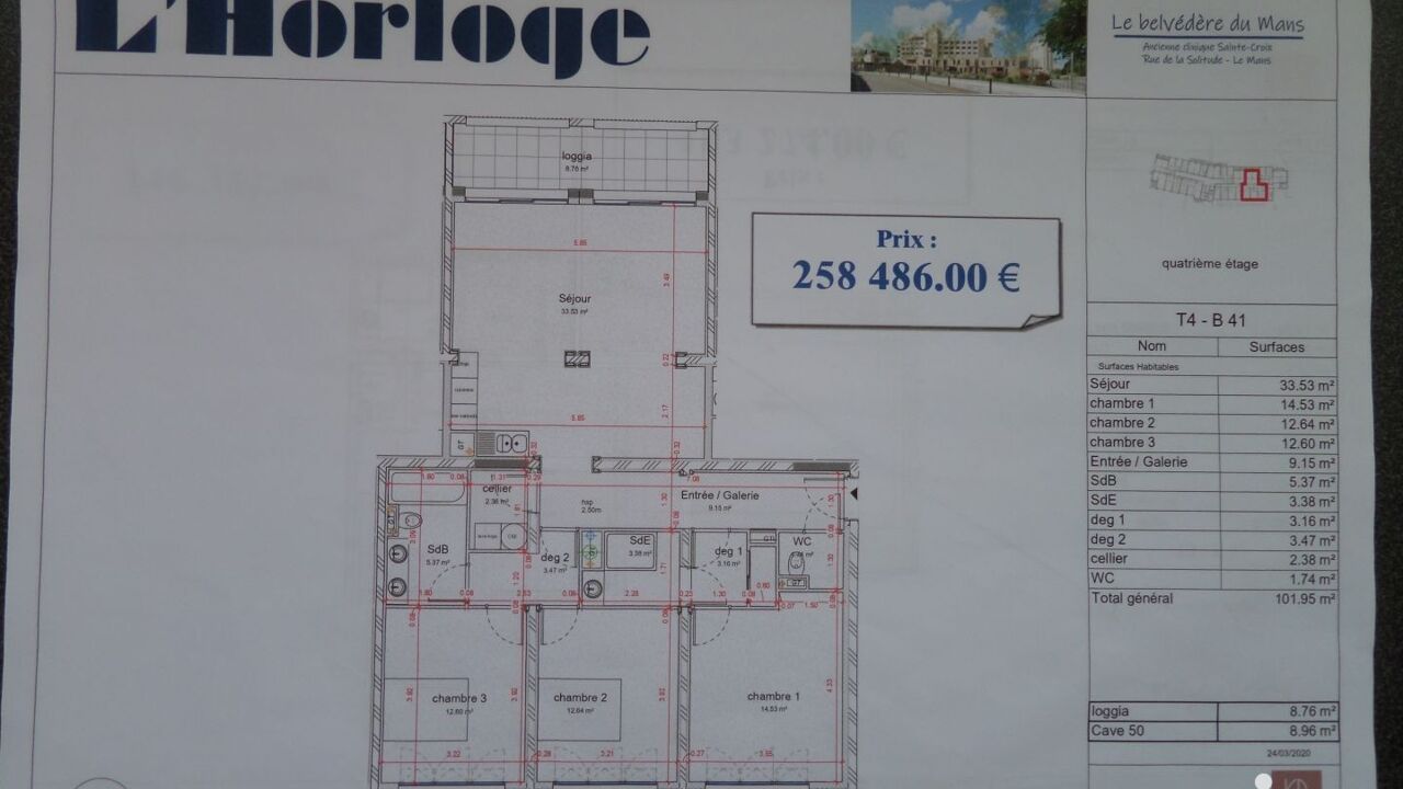 appartement 4 pièces 101 m2 à vendre à Le Mans (72000)