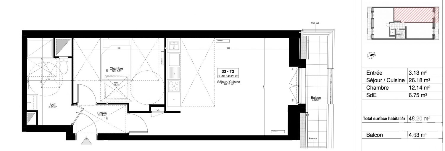 Appartement 2 Pièces 48 m² à vendre à Sainte-Geneviève-des-Bois (91700)