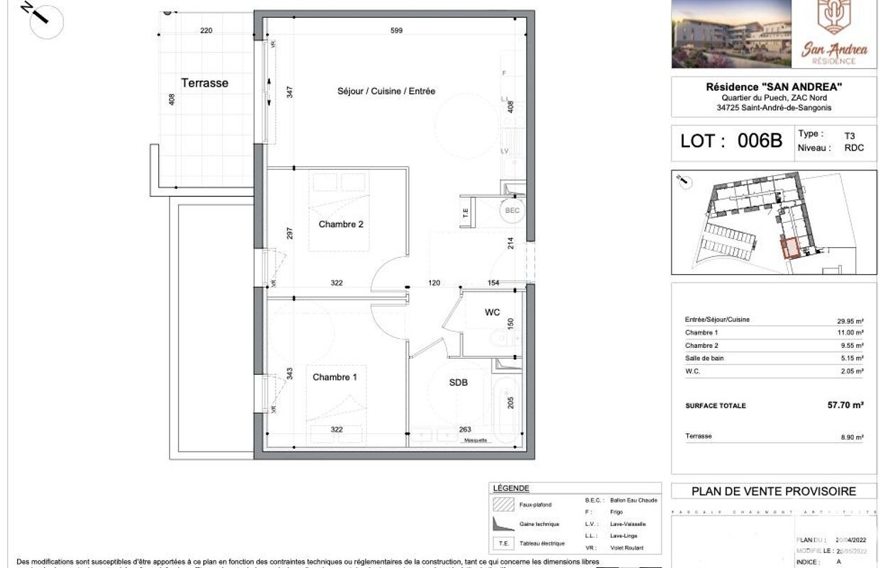 appartement 3 pièces 58 m2 à vendre à Saint-André-de-Sangonis (34725)