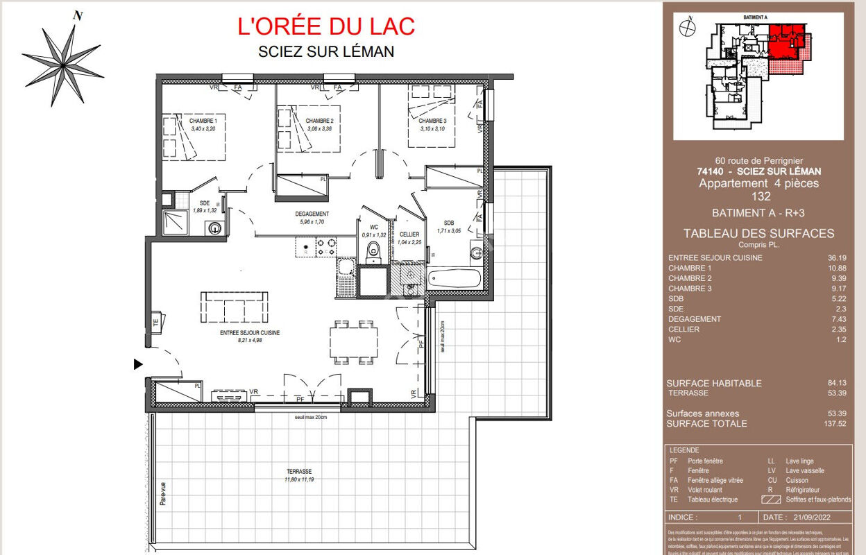 appartement 4 pièces 84 m2 à vendre à Sciez (74140)