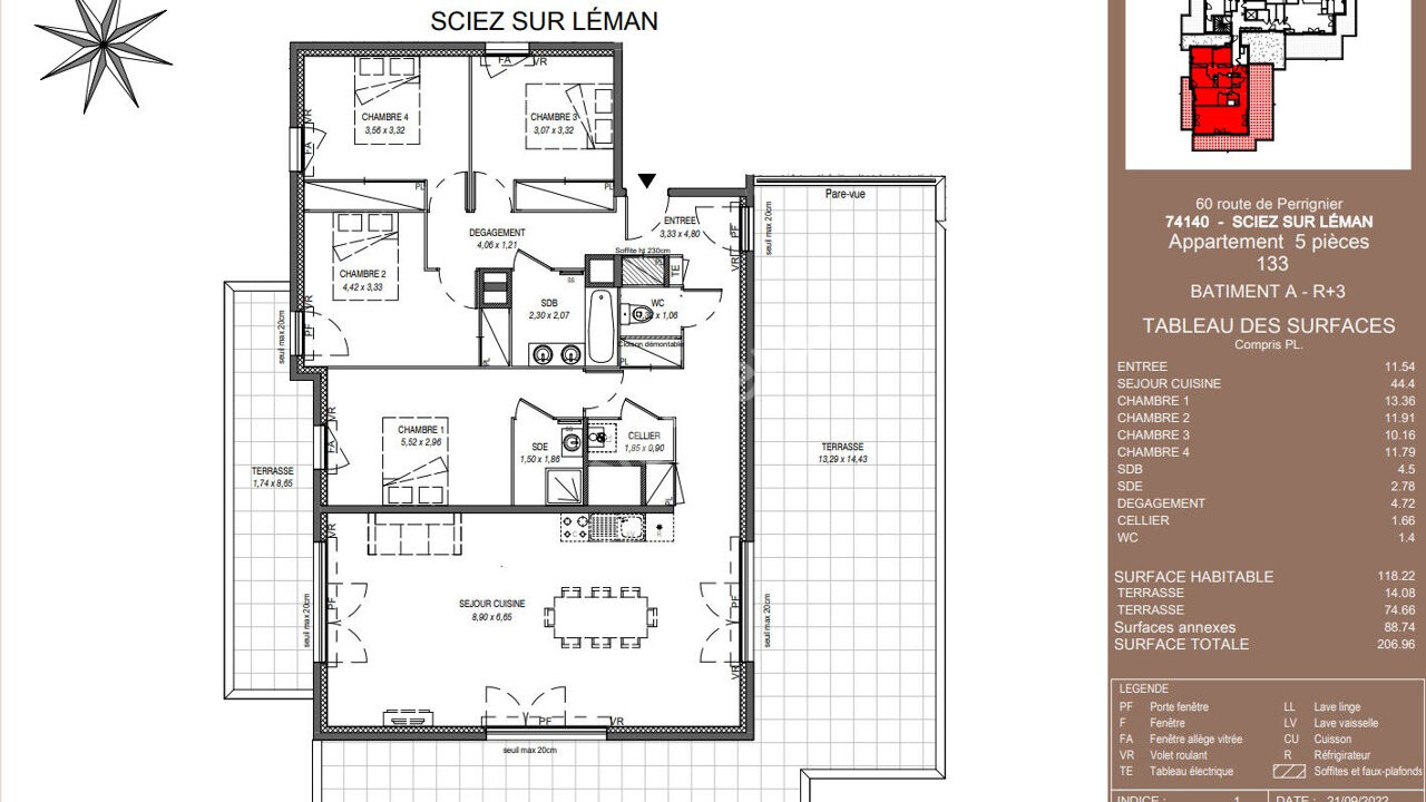 appartement 5 pièces 118 m2 à vendre à Sciez (74140)