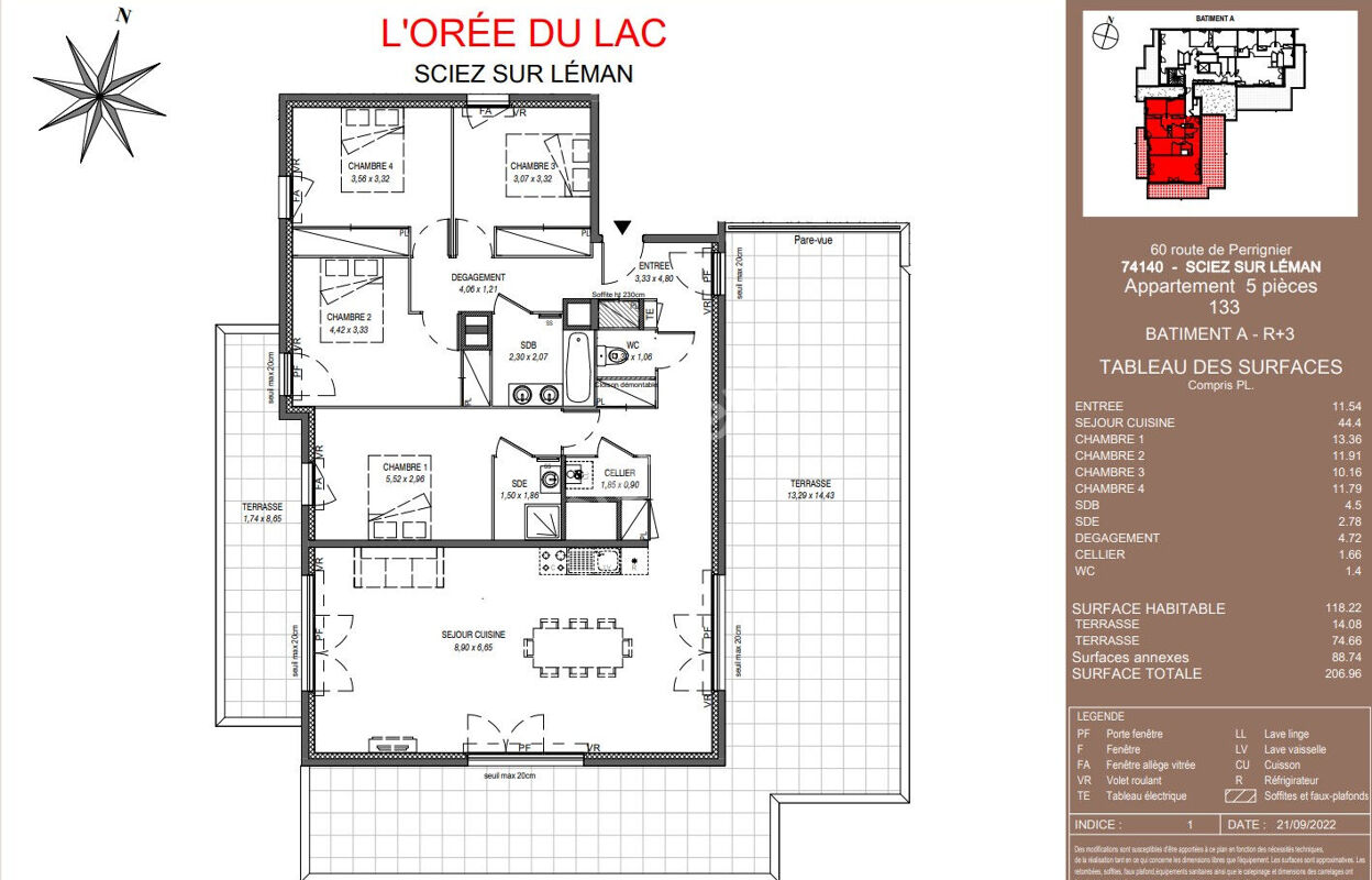 appartement 5 pièces 118 m2 à vendre à Sciez (74140)