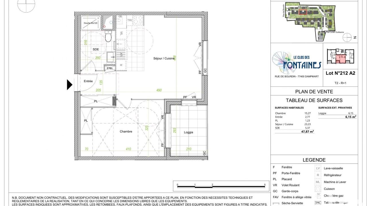 appartement 2 pièces 47 m2 à vendre à Dampmart (77400)