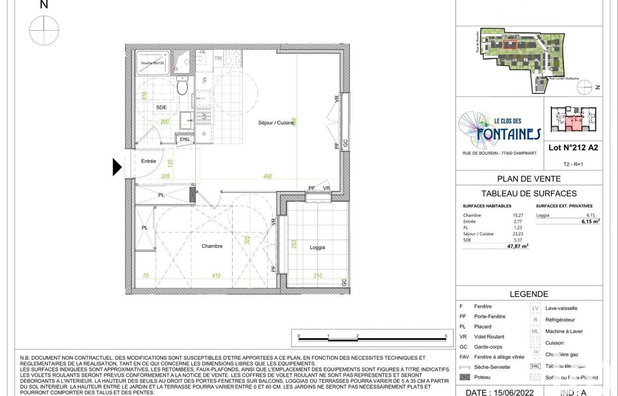 appartement 2 pièces 47 m2 à vendre à Dampmart (77400)