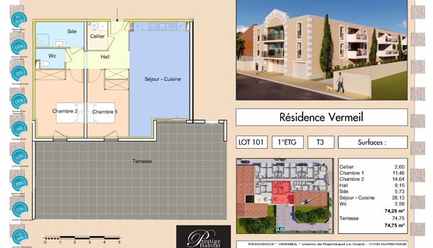 Appartement 3 pièces  à vendre Narbonne 11100