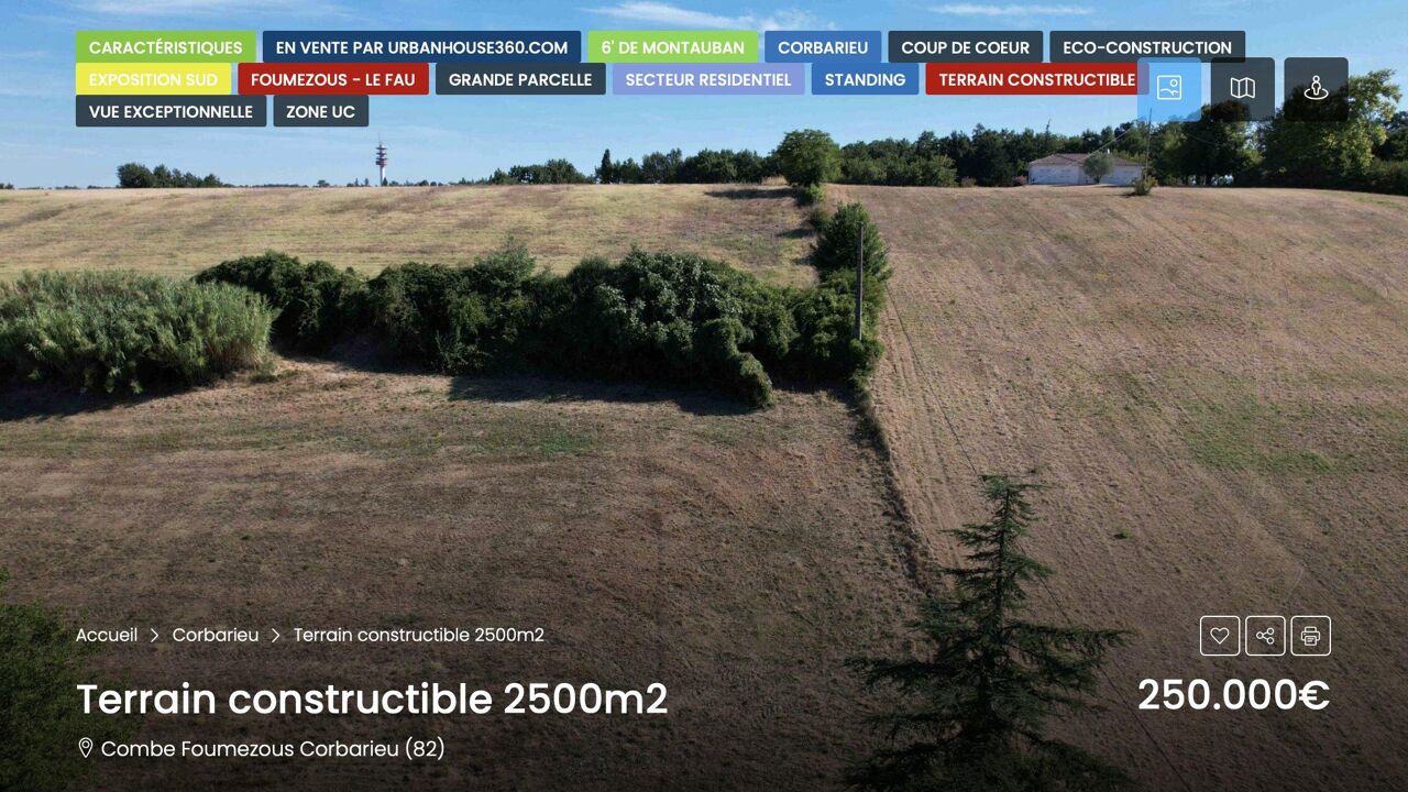 terrain  pièces 2500 m2 à vendre à Corbarieu (82370)