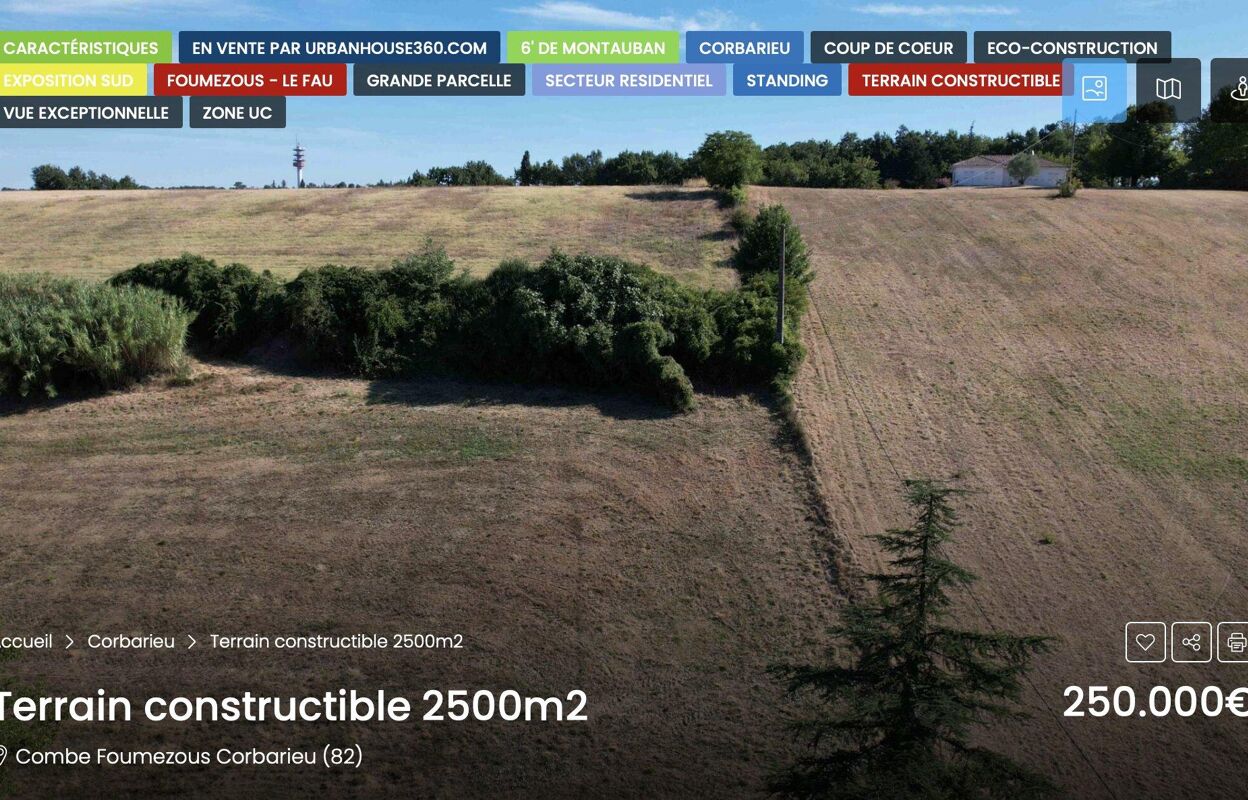 terrain  pièces 2500 m2 à vendre à Corbarieu (82370)