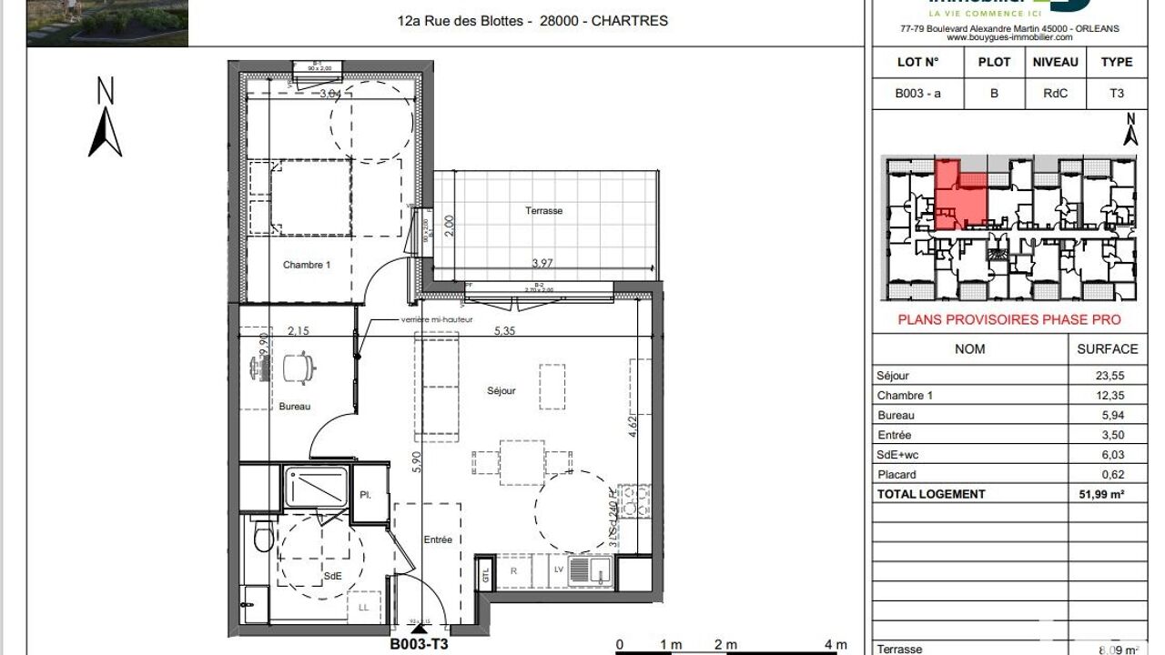 appartement 2 pièces 52 m2 à vendre à Chartres (28000)
