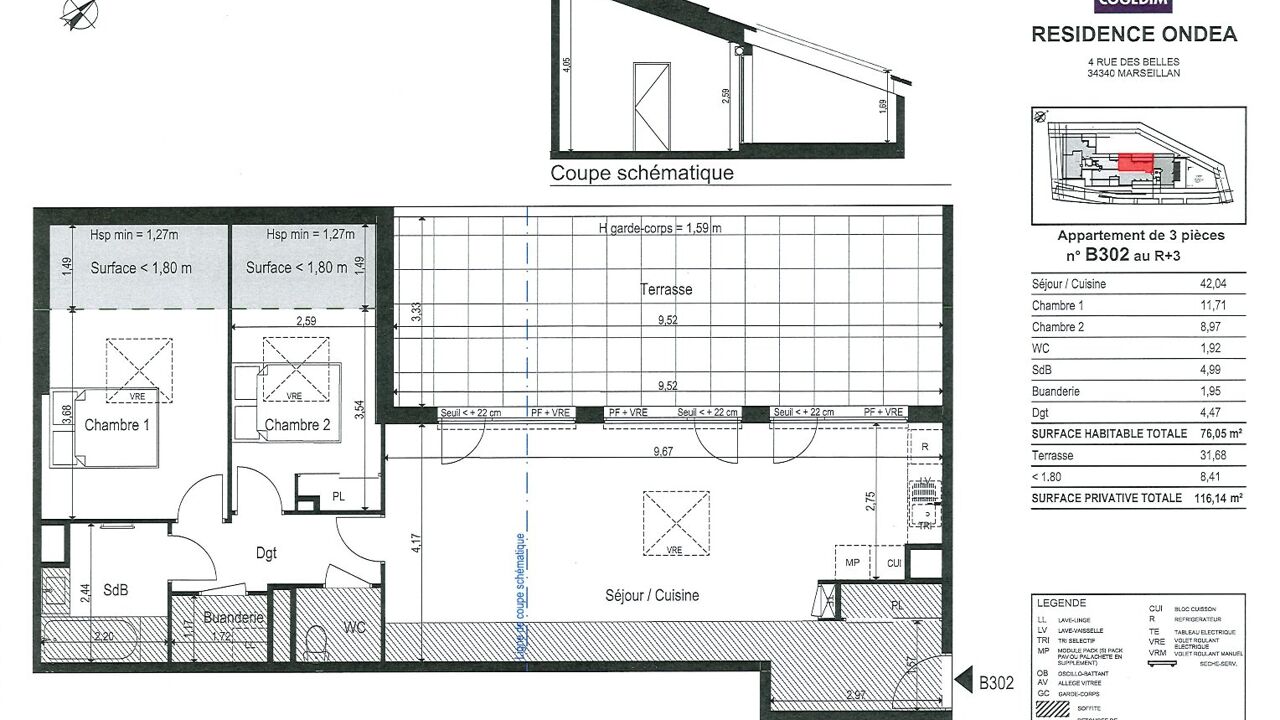 appartement 3 pièces 76 m2 à vendre à Marseillan (34340)