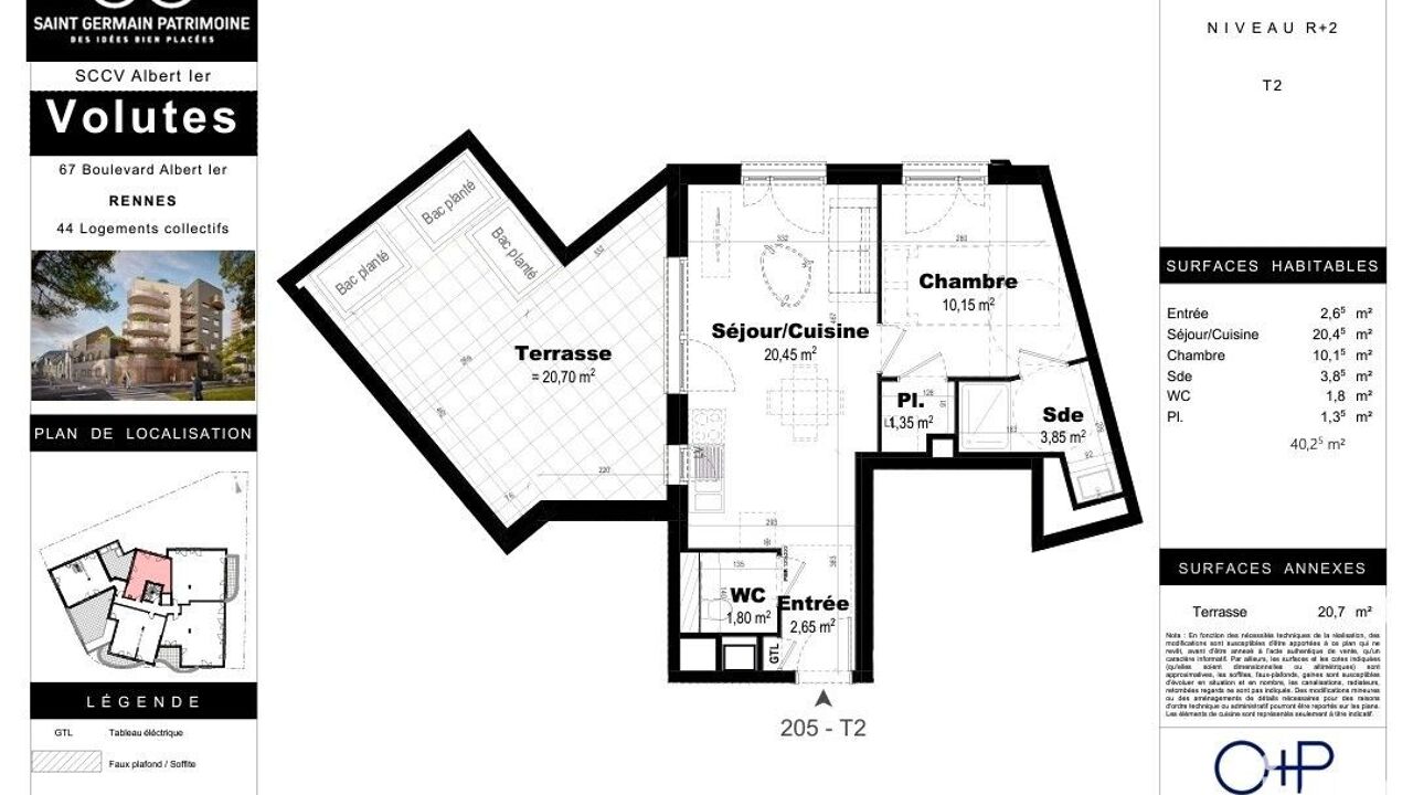 appartement 2 pièces 40 m2 à vendre à Rennes (35000)