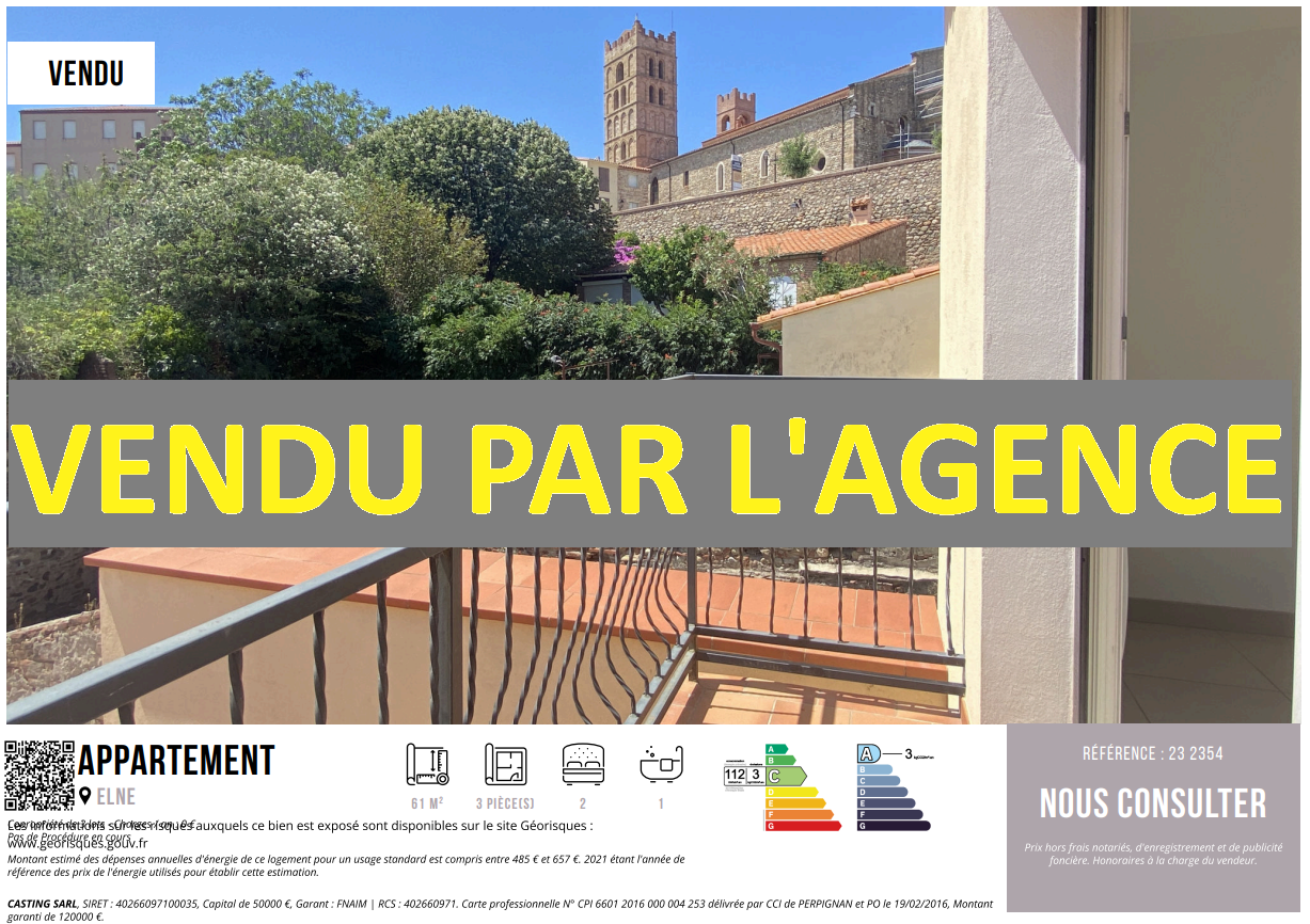 Appartement 3 pièces  à vendre Elne 66200