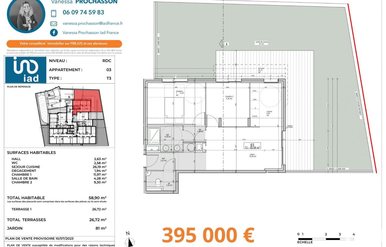 appartement 3 pièces 59 m2 à vendre à Saint-Raphaël (83530)