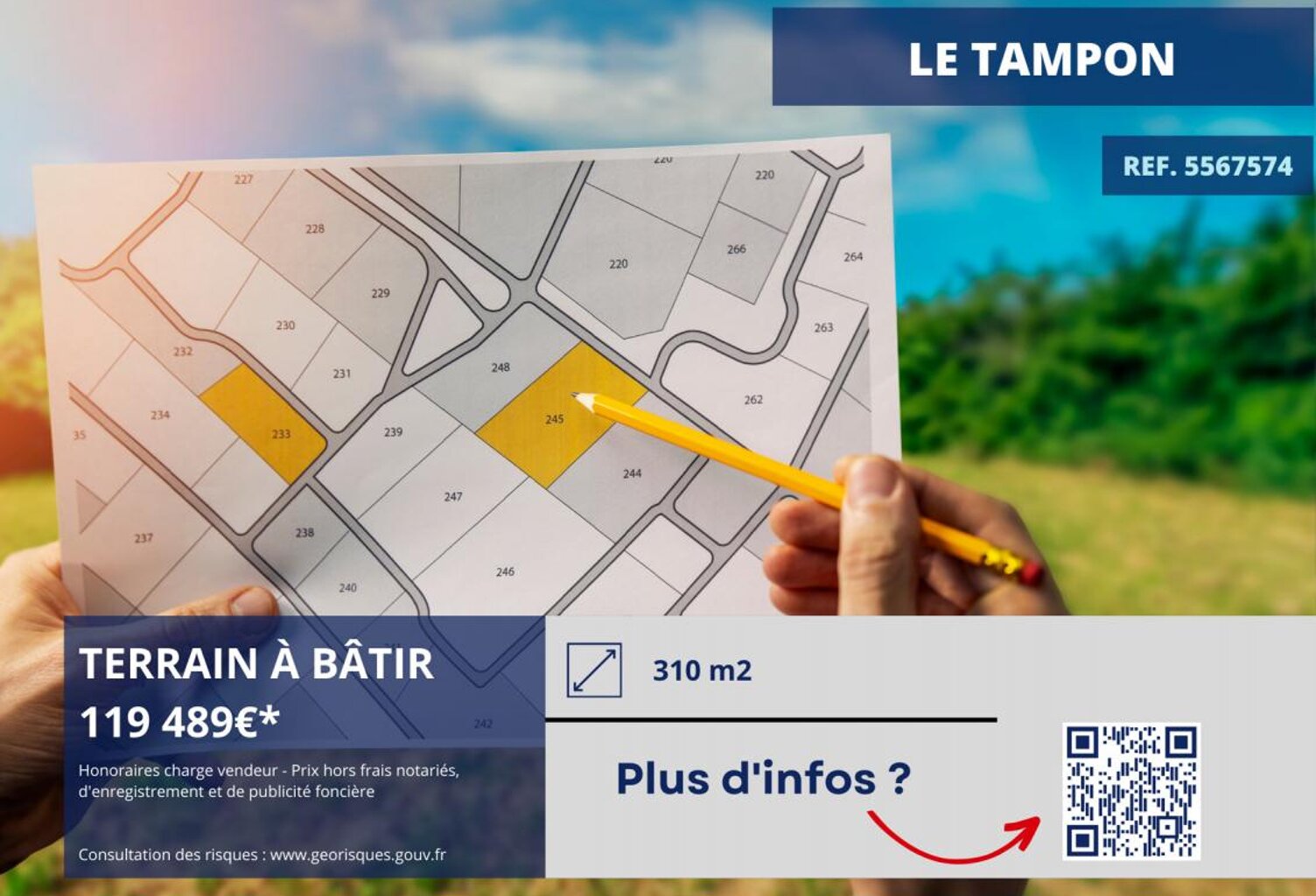 TERRAIN VIABILISE - 310 m² - LE TAMPON 12 E — photo 1