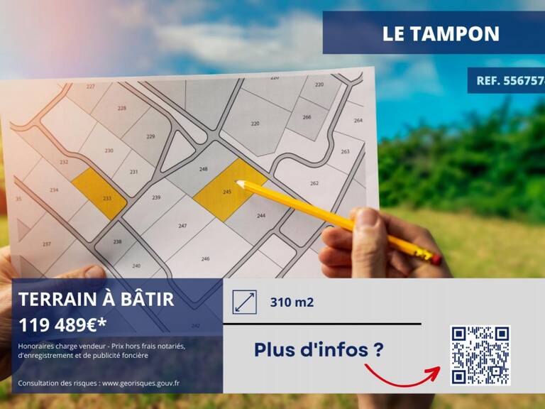 TERRAIN VIABILISE - 310 m² - LE TAMPON 12 E — photo 1