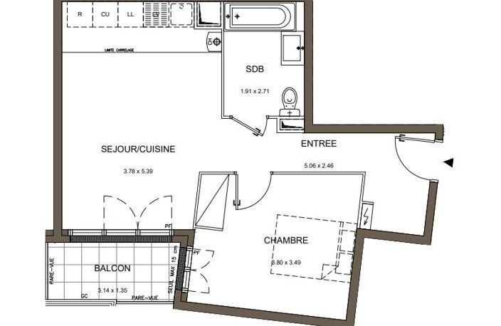Appartement neuf T2 de 43,85m2, surface totale 48,06m2 — photo 4