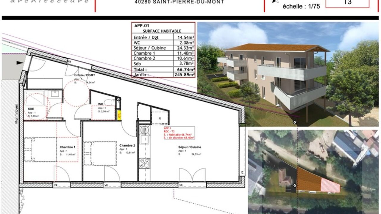 appartement 3 pièces 67 m2 à vendre à Mont-de-Marsan (40000)