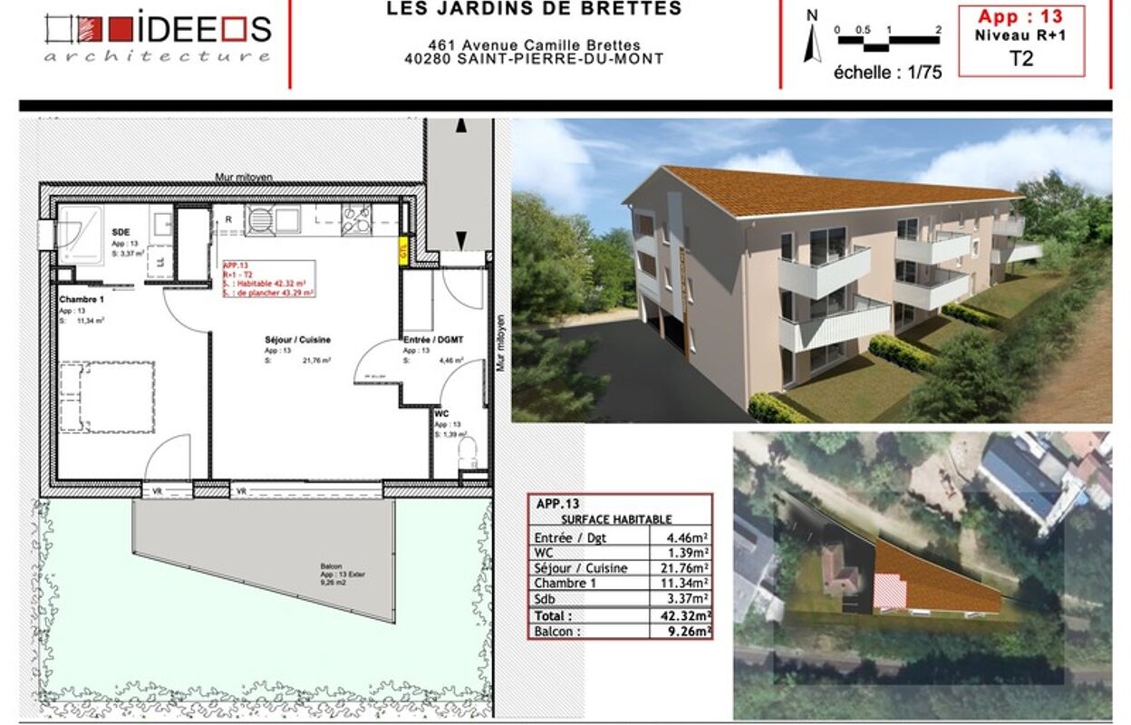 appartement 2 pièces 42 m2 à vendre à Saint-Pierre-du-Mont (40280)