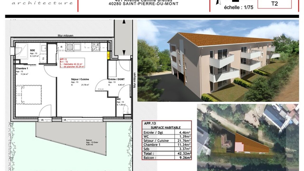appartement 2 pièces 42 m2 à vendre à Saint-Pierre-du-Mont (40280)