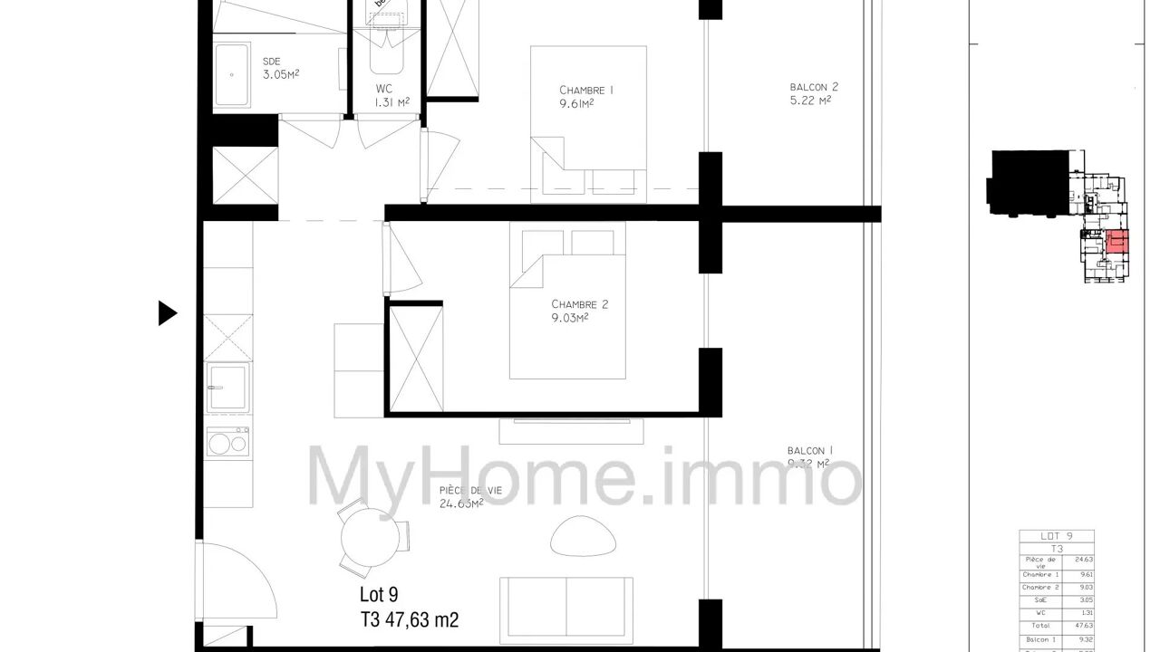 appartement 3 pièces 47 m2 à vendre à Nice (06000)
