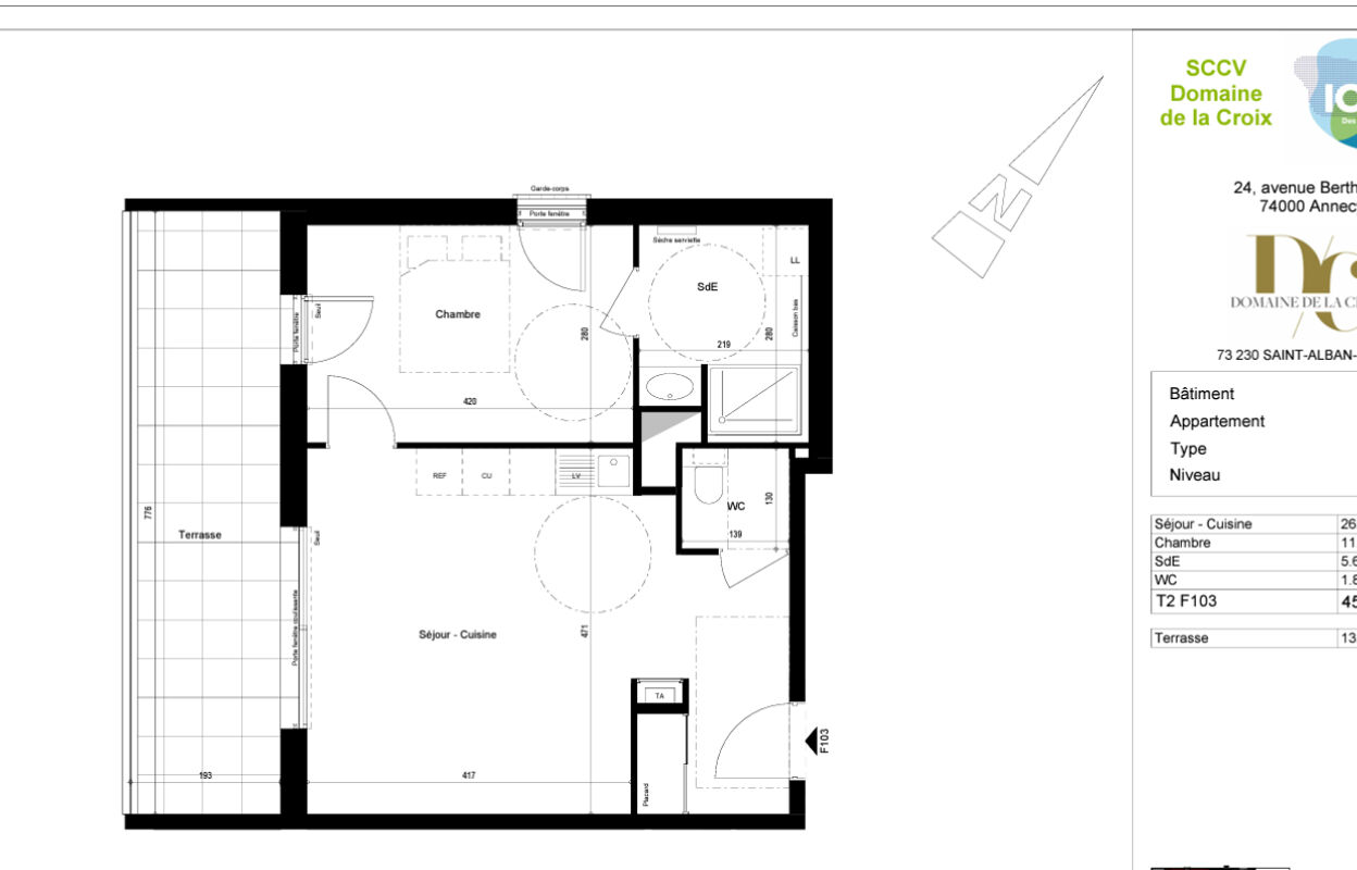 appartement 2 pièces 45 m2 à vendre à Saint-Alban-Leysse (73230)