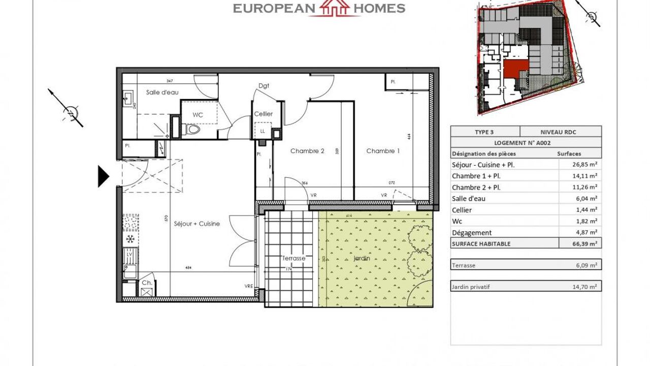 appartement 2 pièces 66 m2 à vendre à La Chevrolière (44118)