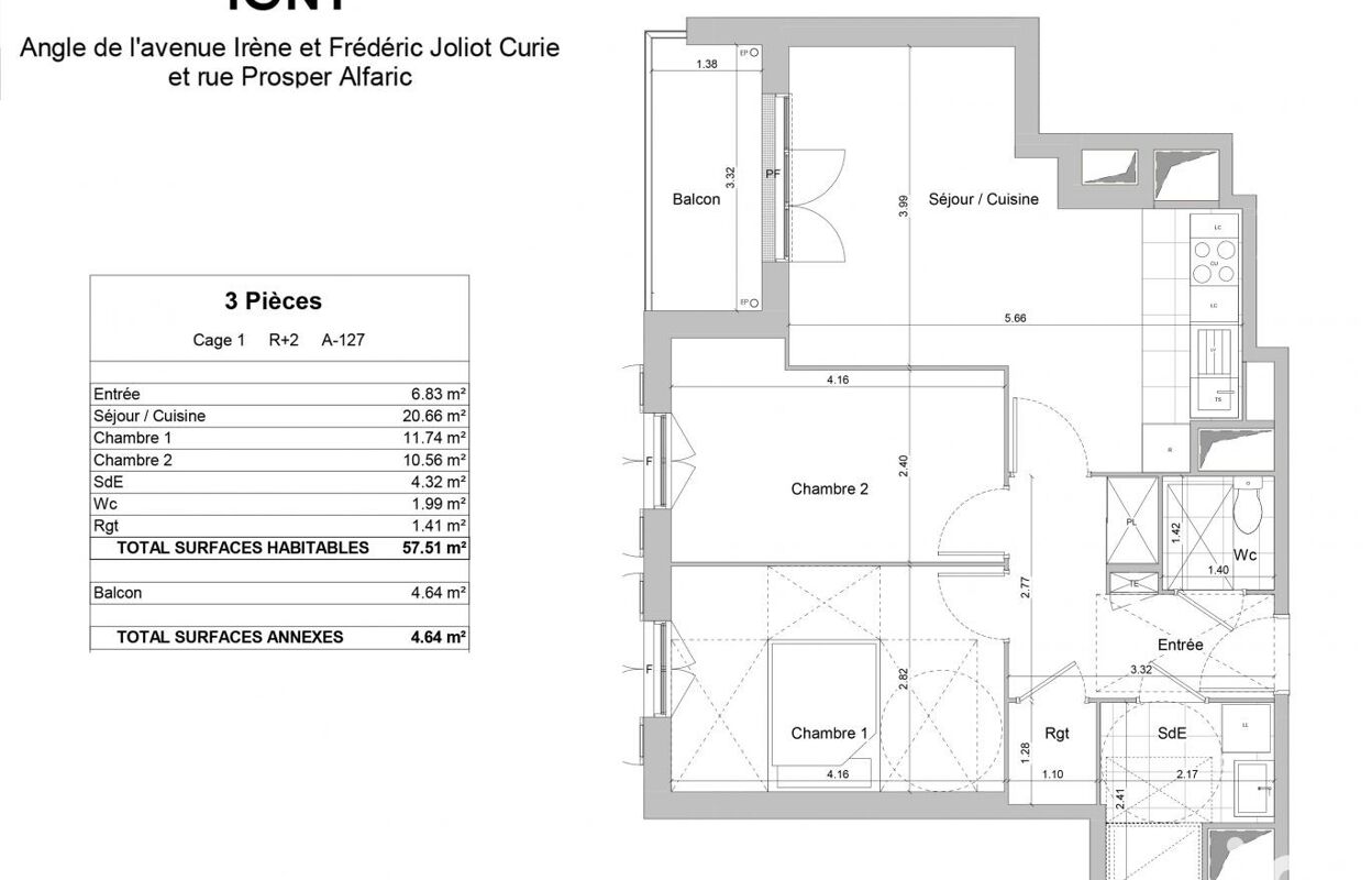 appartement 3 pièces 57 m2 à vendre à Igny (91430)