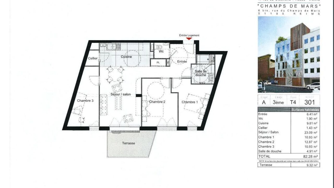appartement 4 pièces 82 m2 à vendre à Reims (51100)