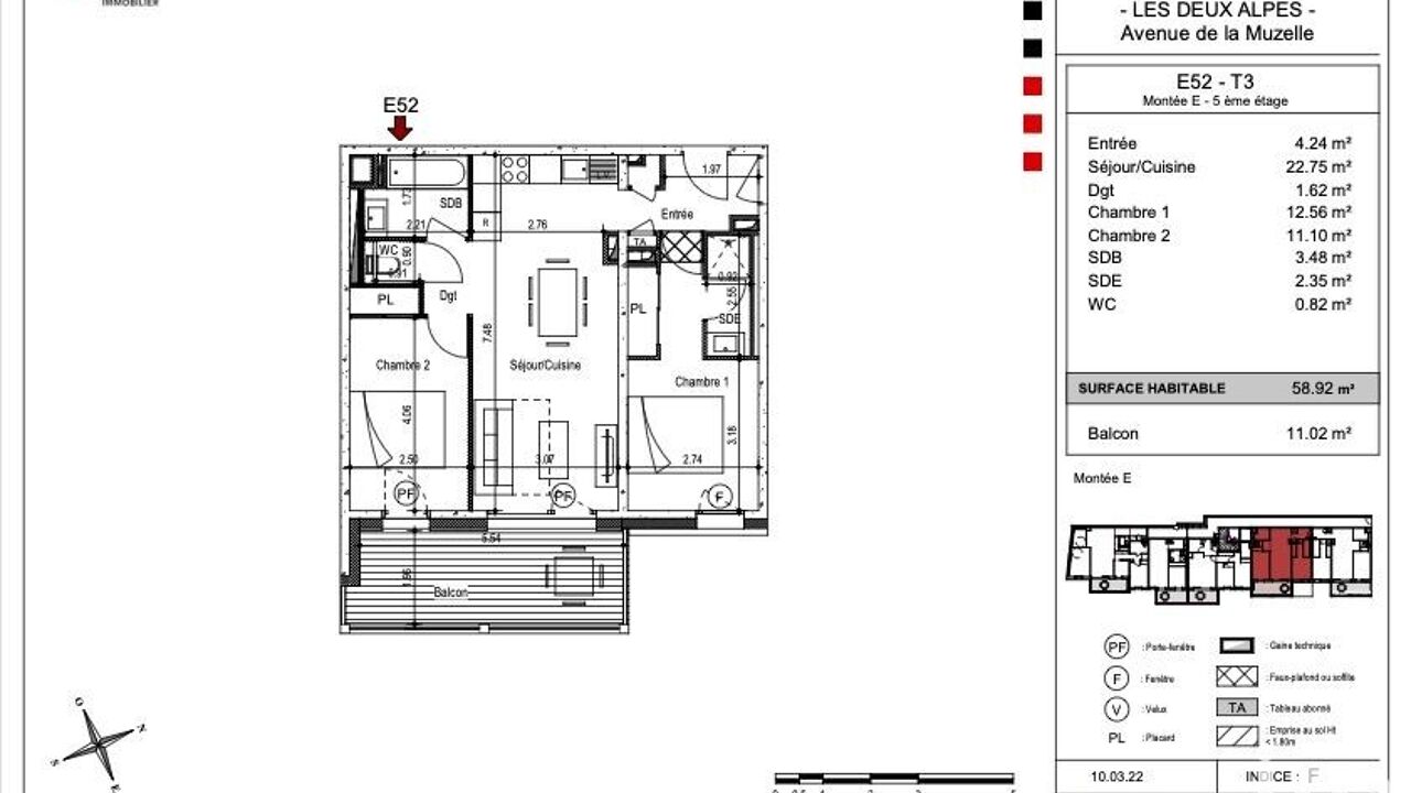 appartement 3 pièces 58 m2 à vendre à Les Deux Alpes (38860)