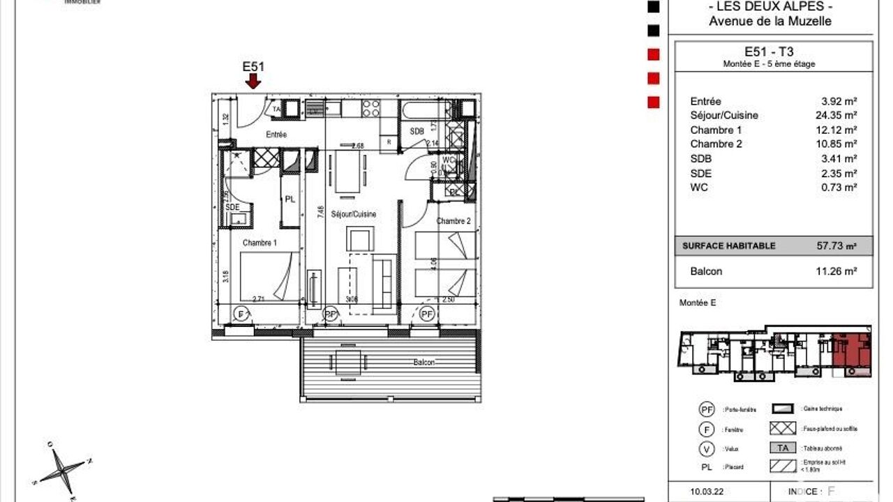 appartement 3 pièces 57 m2 à vendre à Les Deux Alpes (38860)