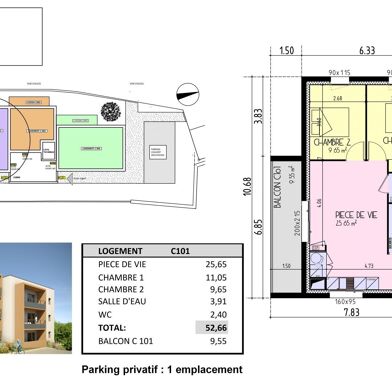 Appartement 3 pièces 213900 €