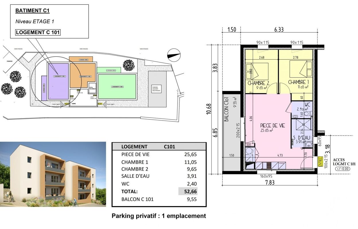 appartement 3 pièces 53 m2 à vendre à Les Herbiers (85500)