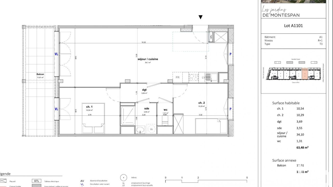 appartement 3 pièces 64 m2 à vendre à Bussy-Saint-Georges (77600)