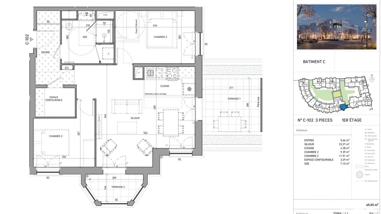 appartement 3 pièces 65 m2 à vendre à Serris (77700)