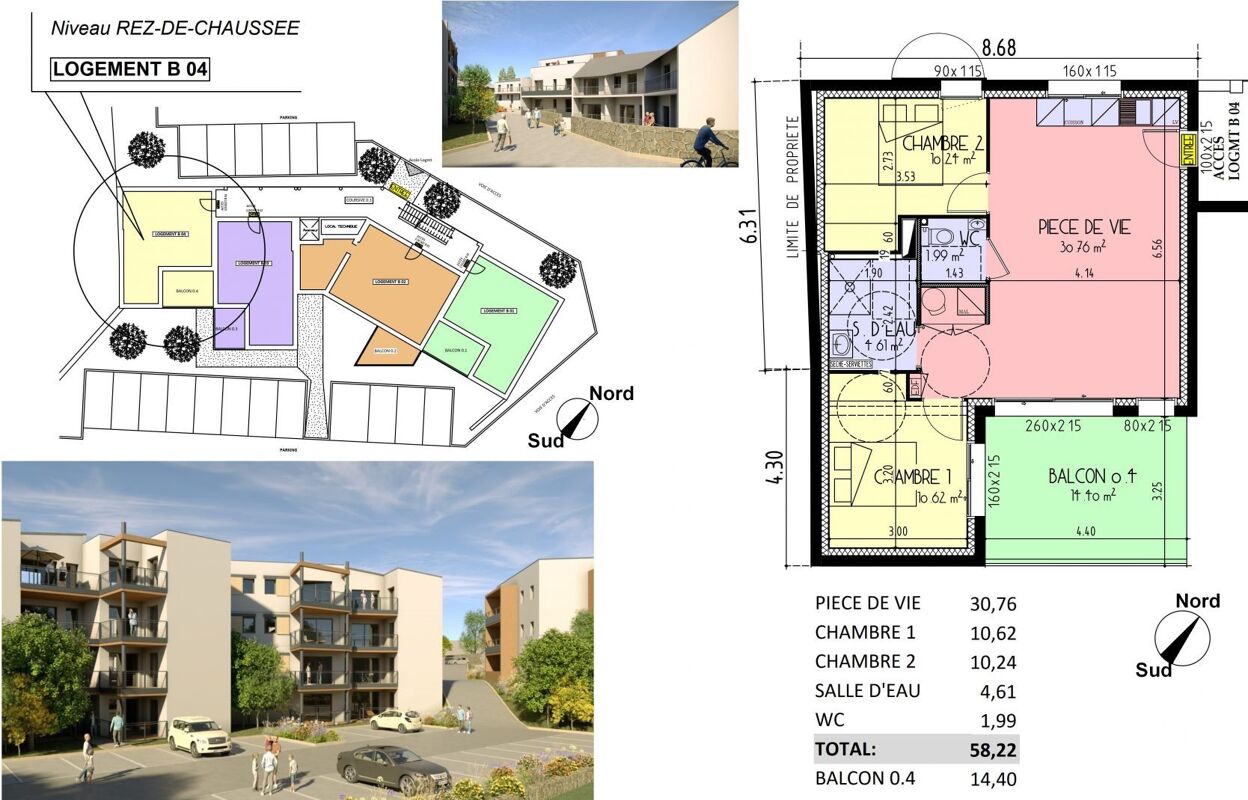 appartement 3 pièces 58 m2 à vendre à Les Herbiers (85500)