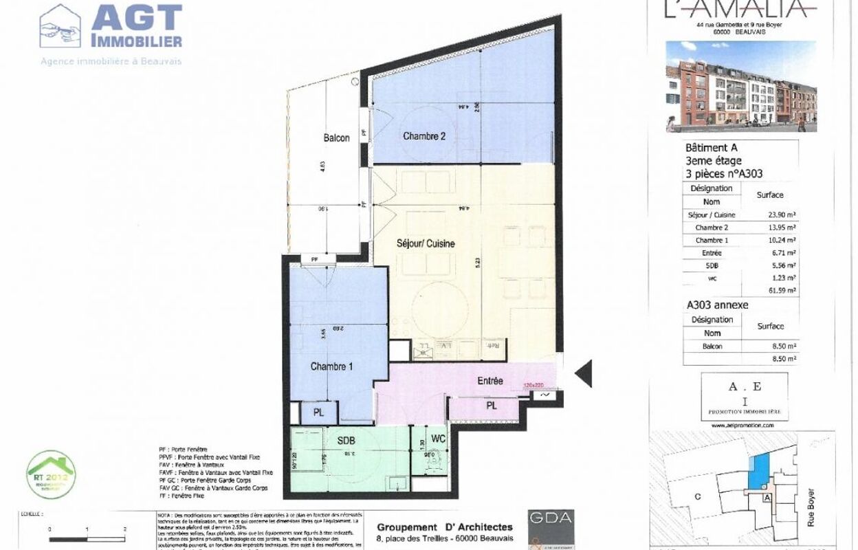 appartement 3 pièces 61 m2 à vendre à Beauvais (60000)