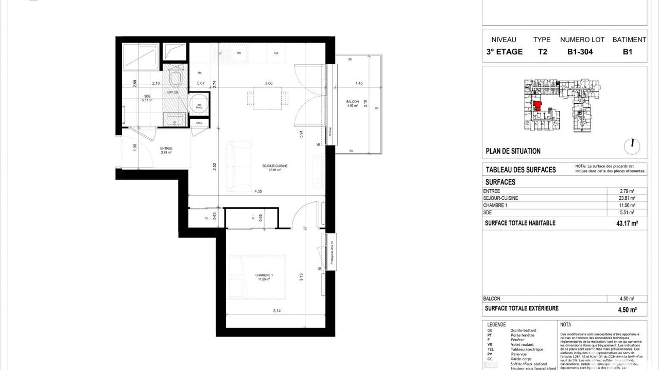 appartement 2 pièces 43 m2 à vendre à Meaux (77100)