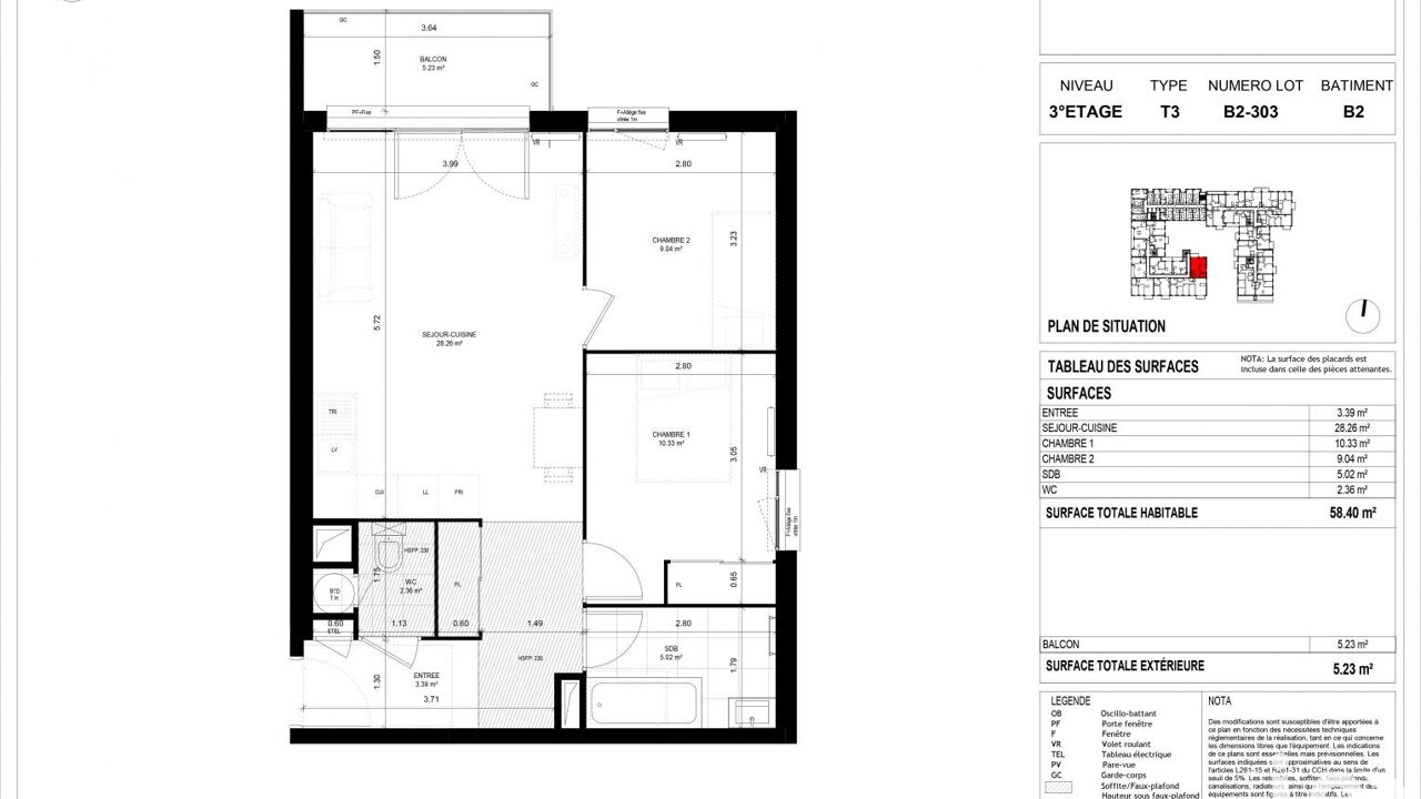 appartement 3 pièces 58 m2 à vendre à Meaux (77100)