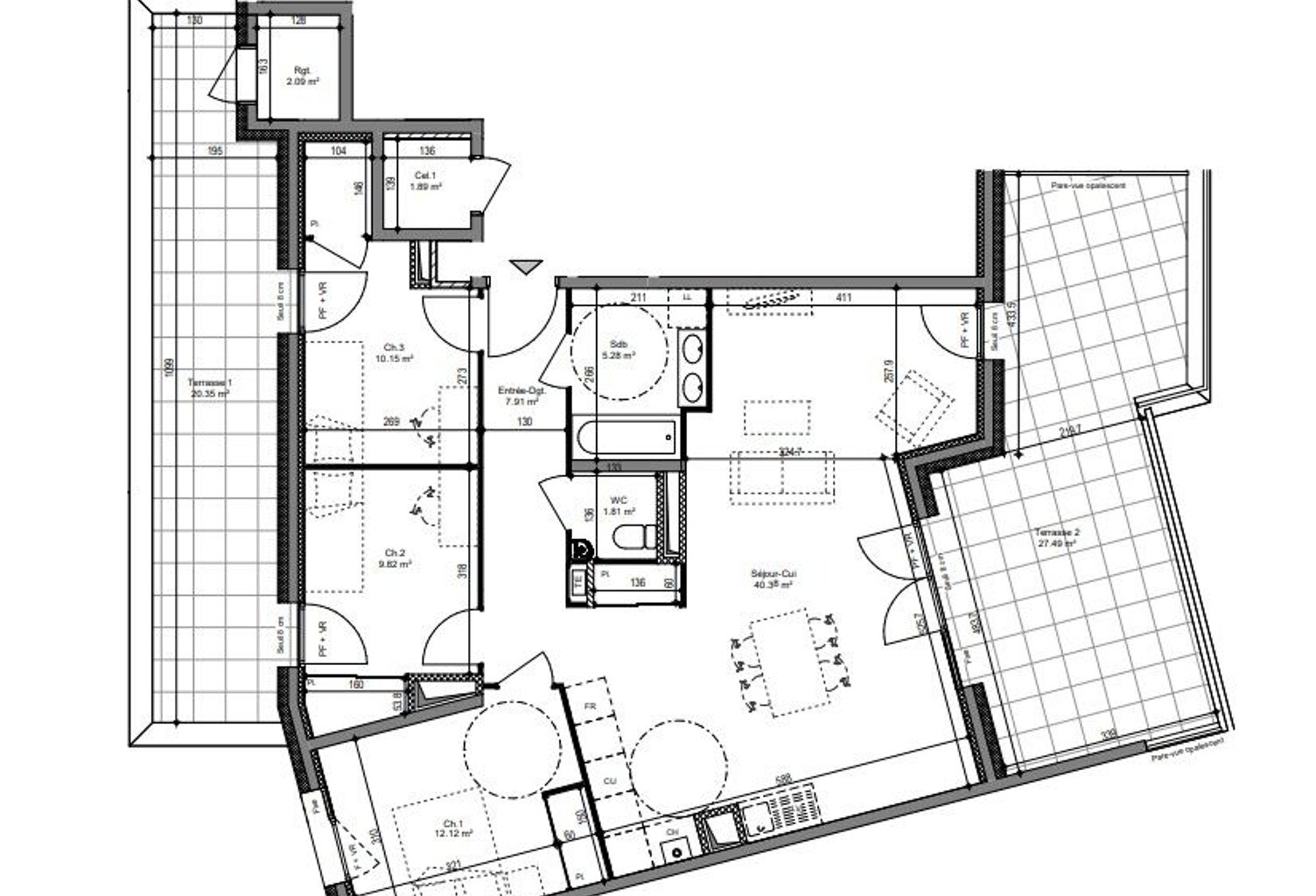 COGNIN - APPARTEMENT T4, DE 87.47m² CARREZ AVEC 2 TERRASSES DE 27.49m² ET 20.35m² — photo 1