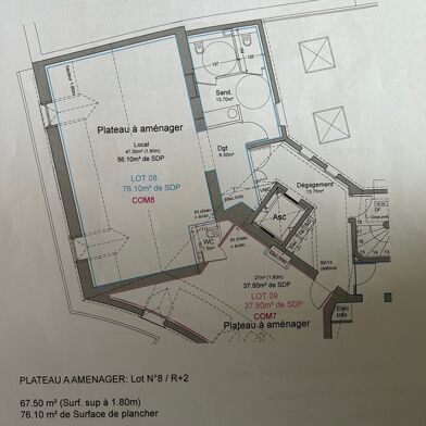 Bureau 1 pièce 76 m²