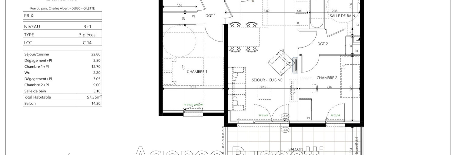 Appartement 3 Pièces 57 m² à vendre à Gilette (06830)
