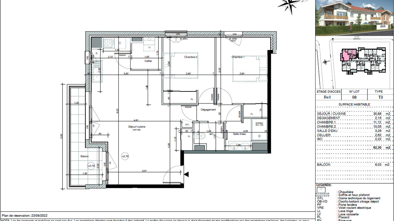 appartement 3 pièces 62 m2 à vendre à Biscarrosse (40600)