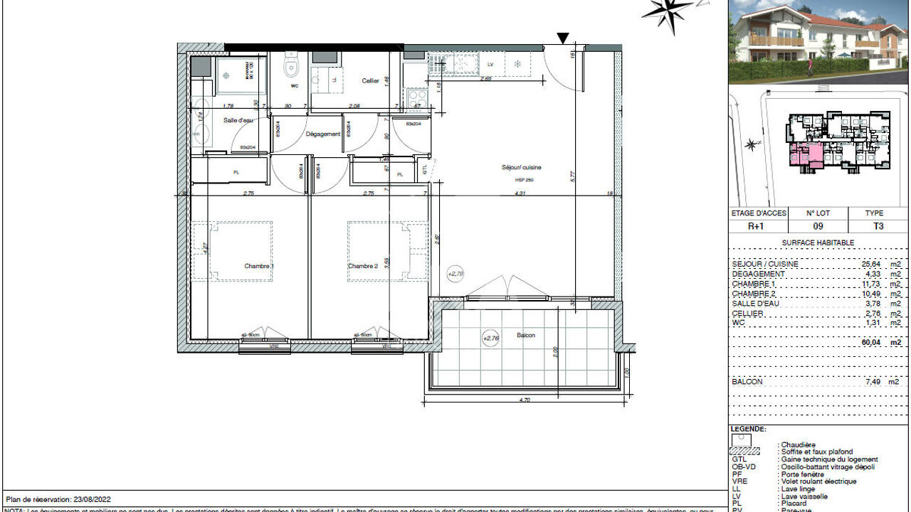 appartement 3 pièces 60 m2 à vendre à Biscarrosse (40600)