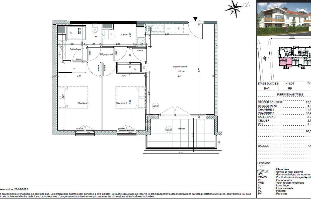 appartement 3 pièces 60 m2 à vendre à Biscarrosse (40600)