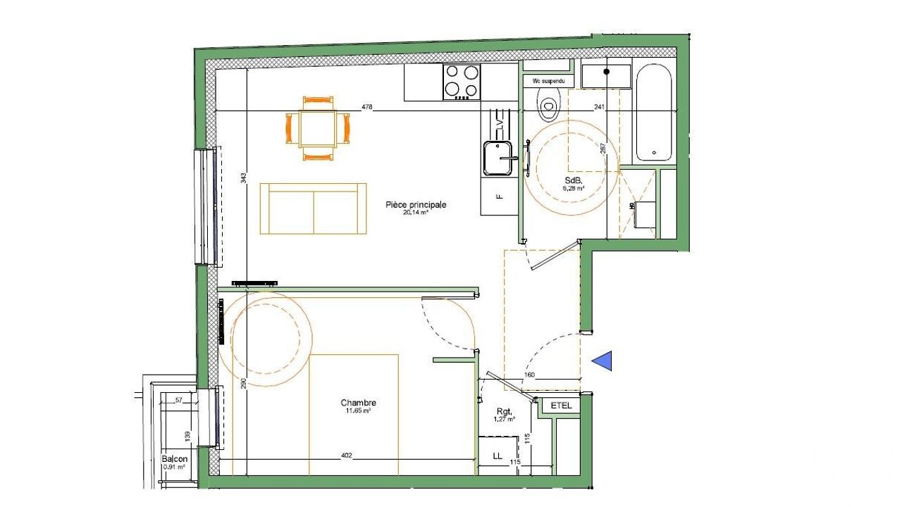 appartement 2 pièces 39 m2 à vendre à Noisy-le-Grand (93160)