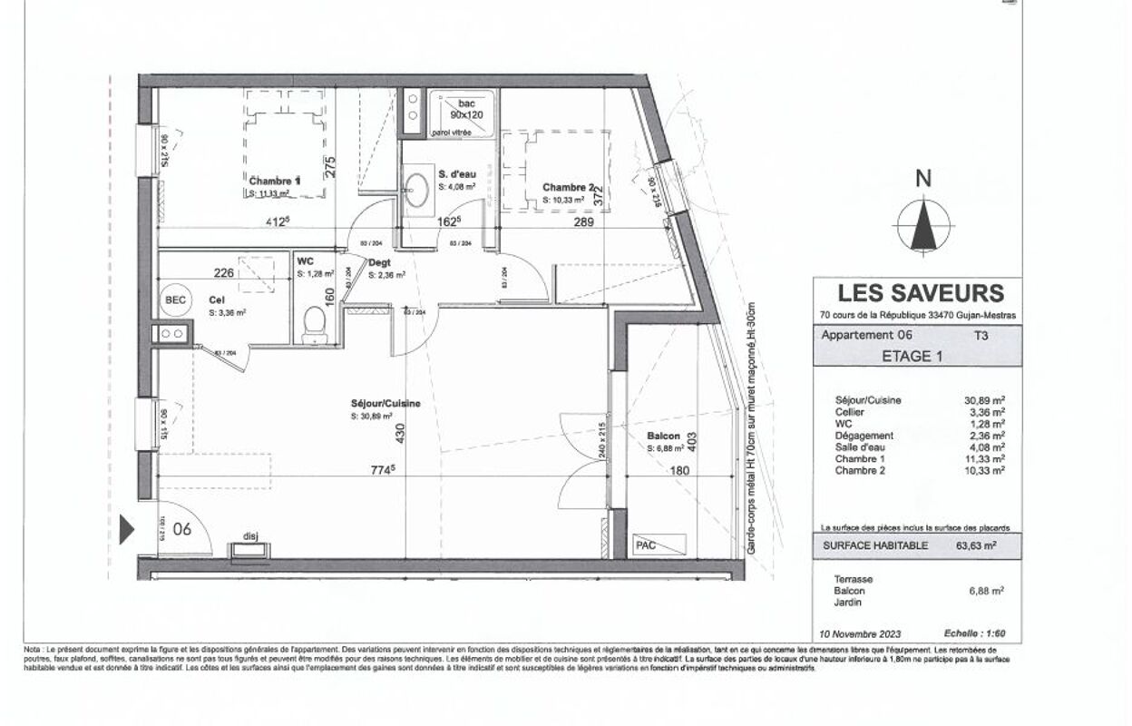 appartement 3 pièces 63 m2 à vendre à Gujan-Mestras (33470)